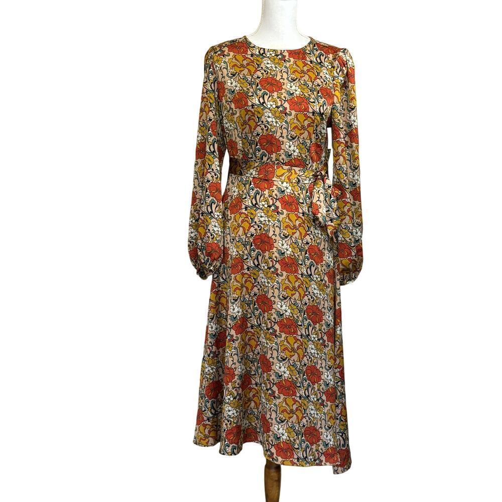 Traffic People Floral Midi Dress in Orange and Cream